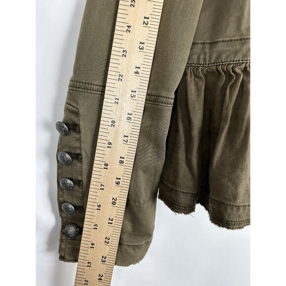FREE PEOPLE Military Green Ruffle Frayed Hem Jacket Style OB480752 Size Large - Picture 5 of 16